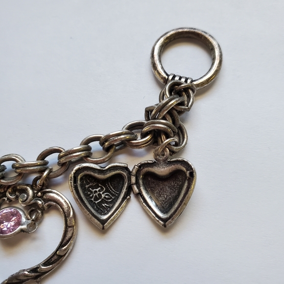 Multi heart charm bracelet silver with pink gem - Picture 2 of 6
